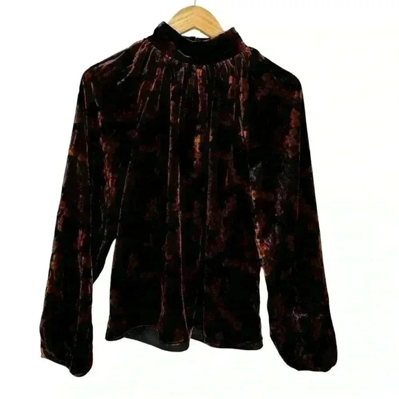 RHODE Long Sleeve Velvet Blouse Size XS Autumn Floral Print NWT Harlow Top - Picture 6 of 11